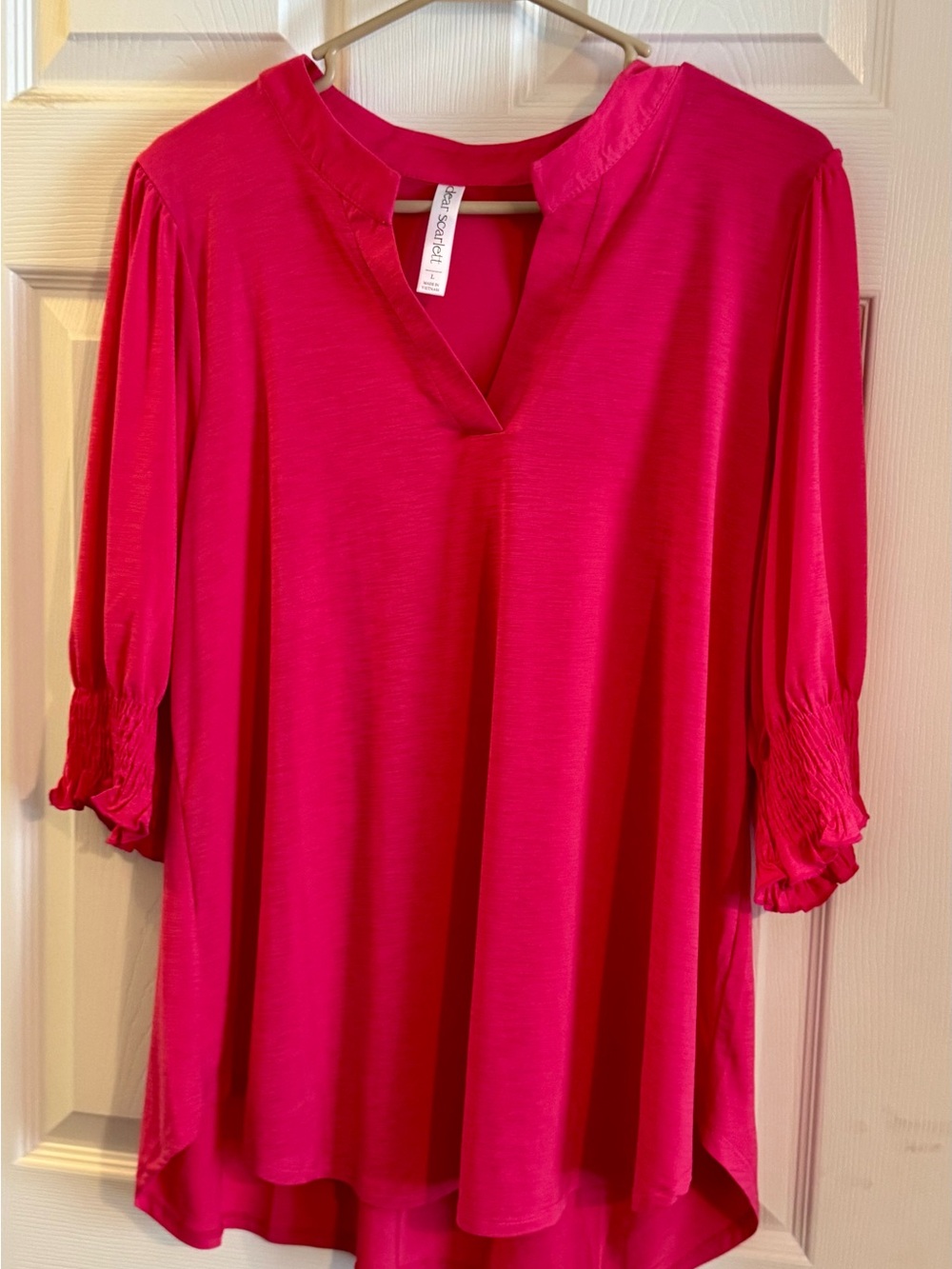 Bright Pink V-Neck Women's Top by Dear Scarlett